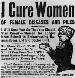 HEMORRHOIDS - An early American ad for the cure of pile / hemorrhoids in ladies