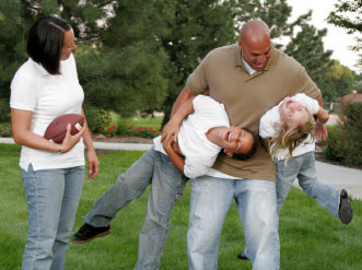 Active family in joyful play